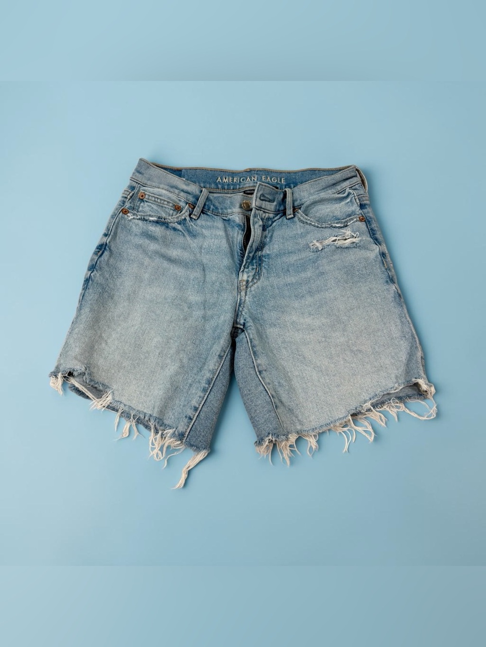 American Eagle Outfitters Light Blue Denim Shorts with Copper Rivets